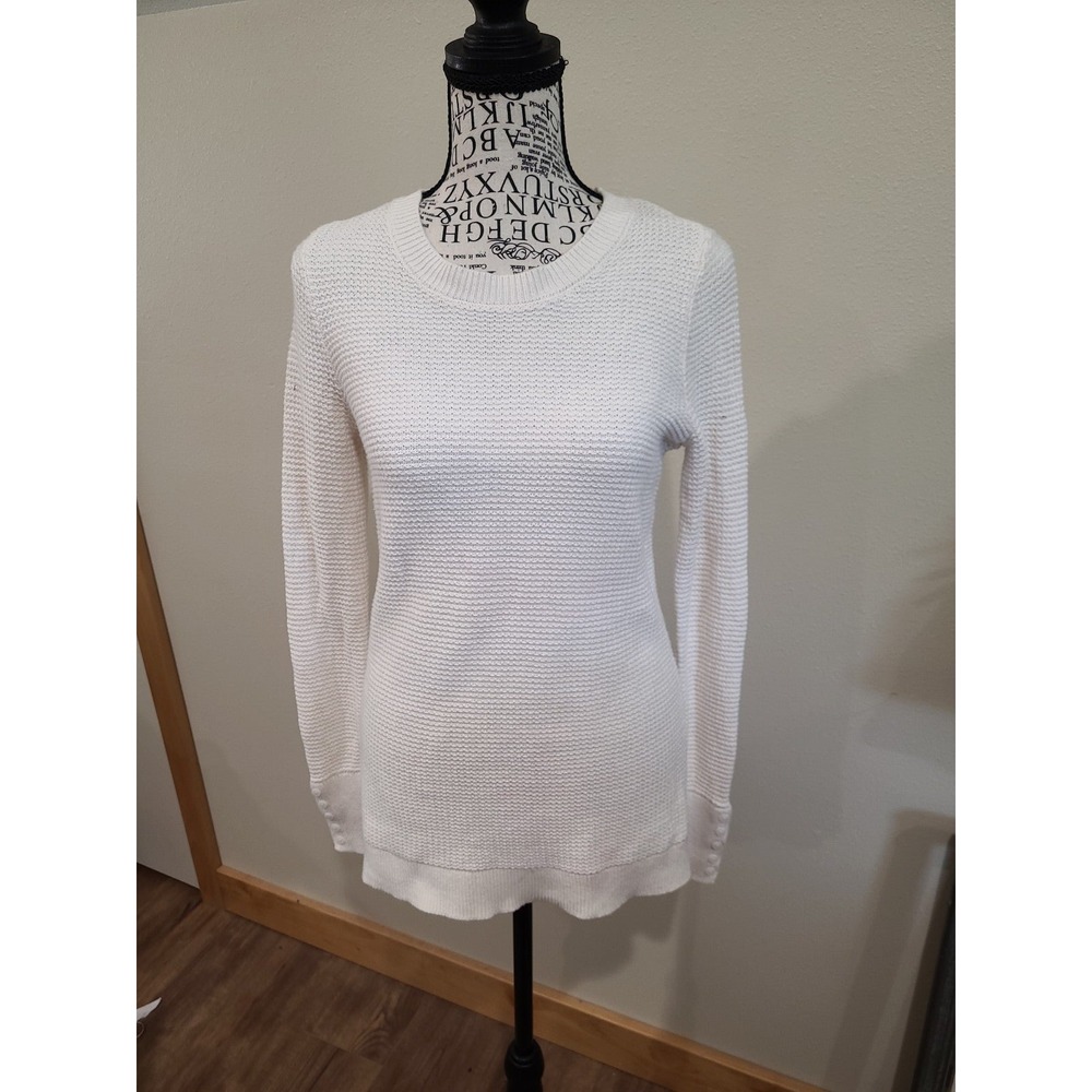 Loft Crewneck Natural 100% Cotton‎ Waffle Knit SWEATER Size Small.